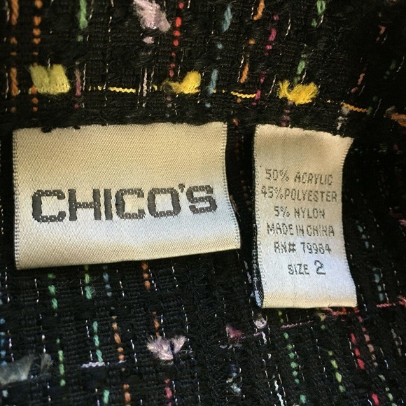 Chicos Jacket Womens Sz 2 US L 12 Black Multicolor Textured Blazer - Picture 7 of 9